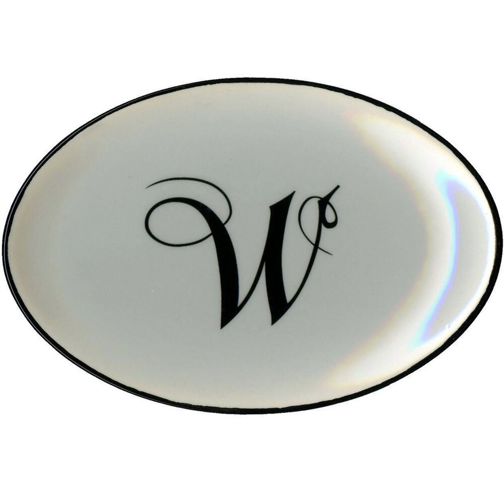 Mud Pie Trinket Coin Dish Letter W Ceramic Soap Initial Monogram  5.5x3.75x.75"